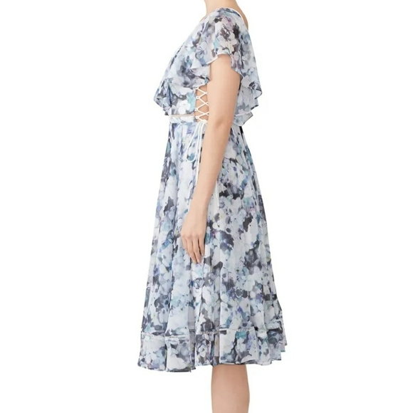 Fame and Partners The Asha Dress 6 Floral Midi Ethereal Wedding Guest Cocktail - Picture 3 of 16